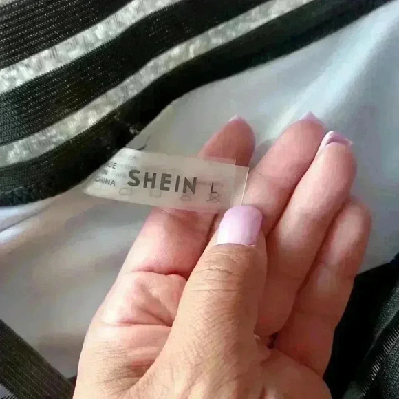 Shein Womens Black Floral 2 Piece One Shoulder Swimsuit L - Picture 5 of 16